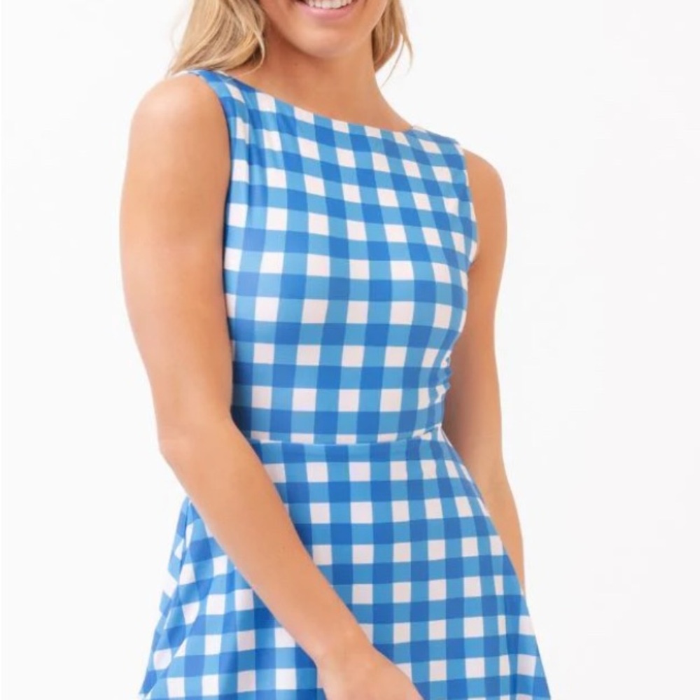 Lime Ricki Blue and White Checkered One Piece Swimsuit